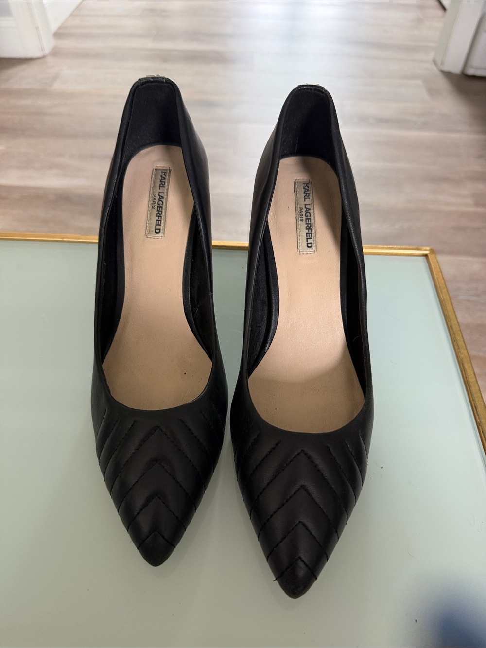Karl Lagerfeld Black Quilted Pointed Pumps